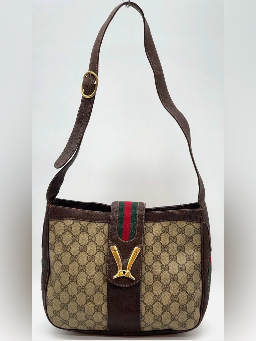 Auth Gucci GG Supreme Sherry Line Riding Boots Brown Shoulder Bag 🌟